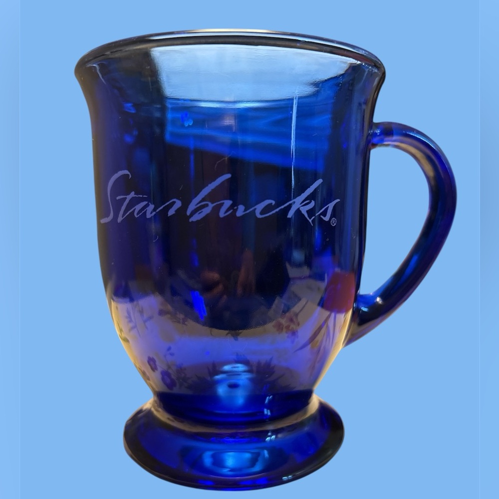 Starbucks Cobalt Blue Glass Mug 14oz Pedestal Footed Cup Rare Vintage 2003
